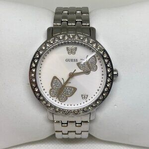 Guess women’s watch butterfly dial silver tone 36mm Quartz up to 7” running